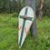 shield in field leaning on tree